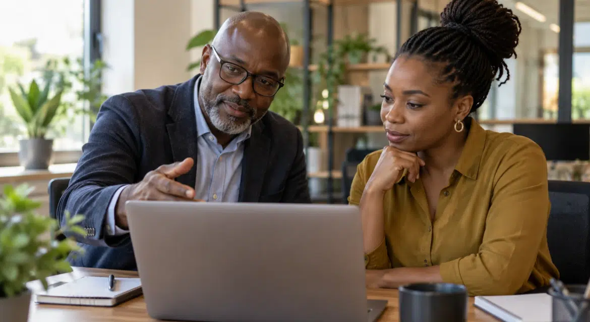 Un formateur transmet son savoir-faire à une participante lors d'une formation professionnelle continue